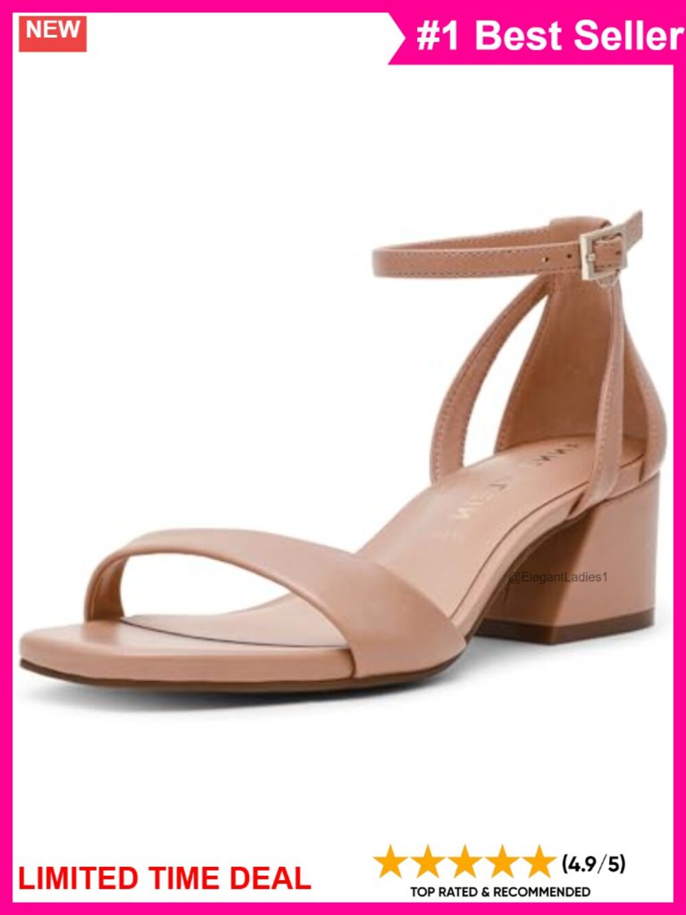 Anne Klein Mia Block Heel Sandal Faux Leather Ankle Strap Open Toe
